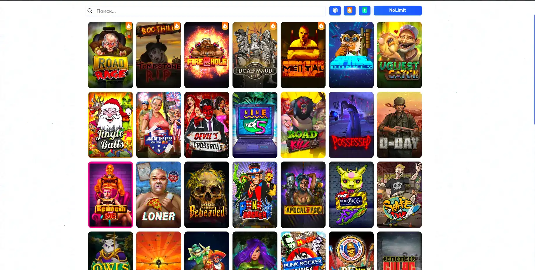 Интерфейс казино Нивабет с выбором игр